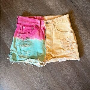 Levi's Pink and Yellow Distressed Jean Shorts